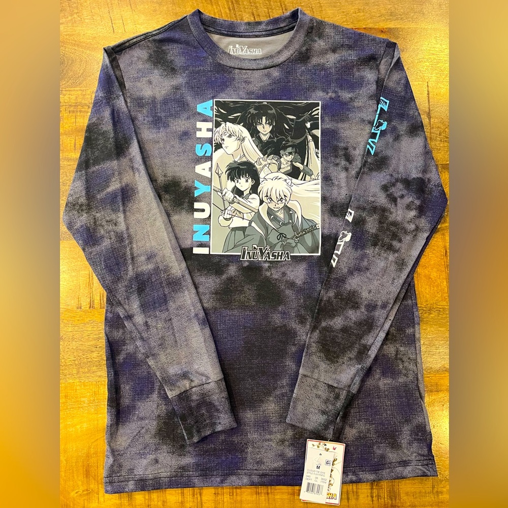 NWT Funimation Inuyasha Anime Graphic Logo Tye-Dye Long Sleeve Shirt Adult Med.